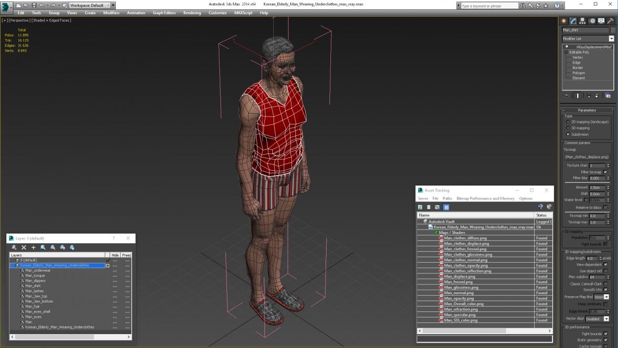 Korean Elderly Man Wearing Underclothes 3D model