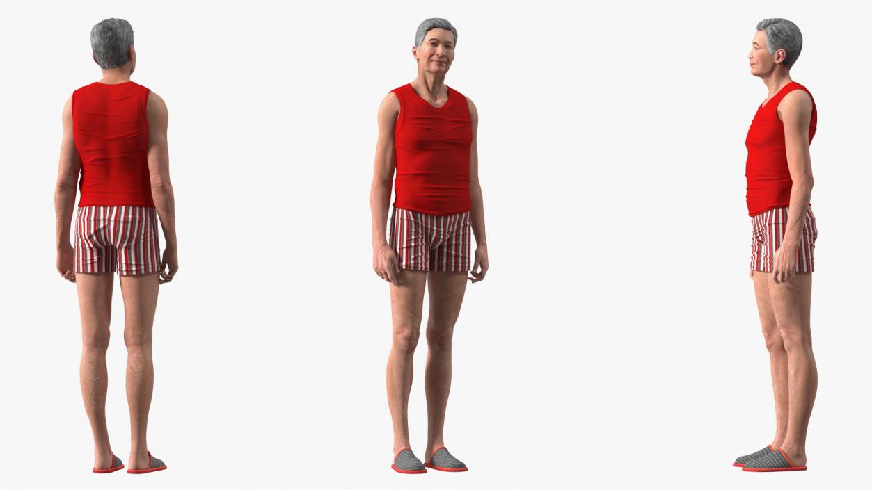 Korean Elderly Man Wearing Underclothes 3D model