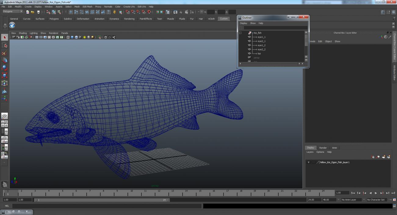 3D model Yellow Koi Ogon Fish