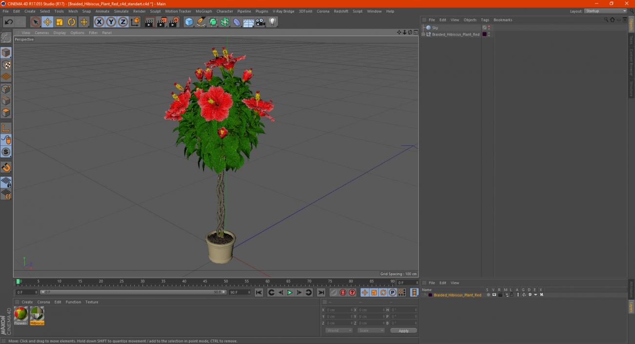 3D Braided Hibiscus Plant Red