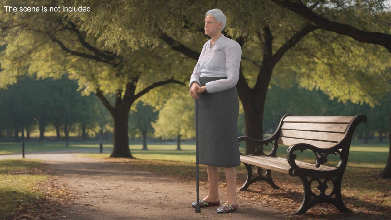 3D Older Woman Standing with Walking Cane model