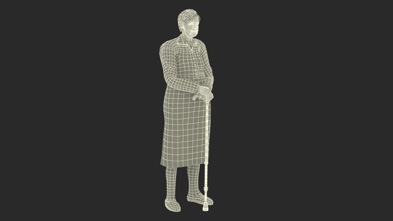 3D Older Woman Standing with Walking Cane model