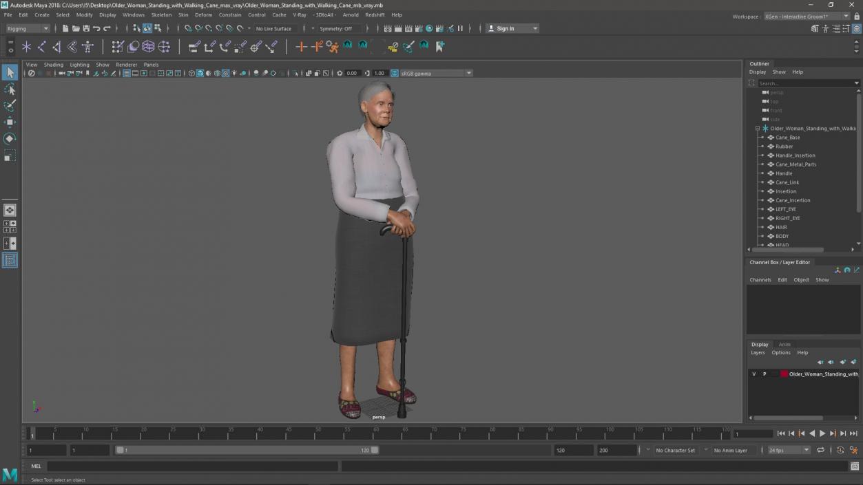 3D Older Woman Standing with Walking Cane model