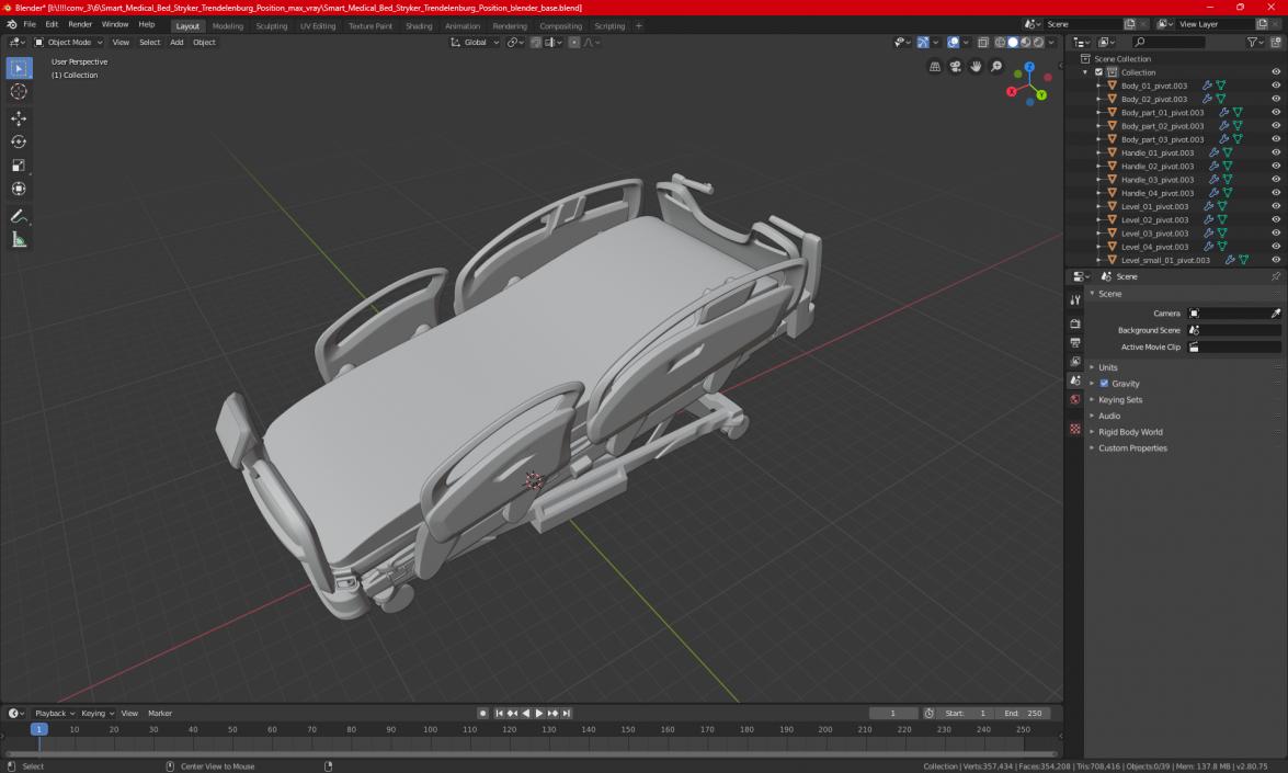 3D Smart Medical Bed Stryker Trendelenburg Position model