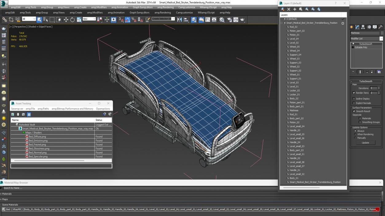 3D Smart Medical Bed Stryker Trendelenburg Position model