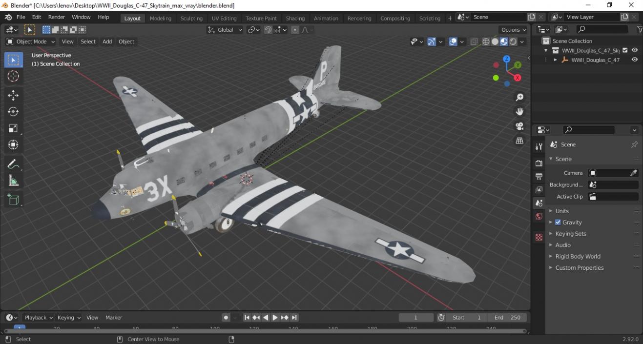 3D WWII Douglas C-47 Skytrain