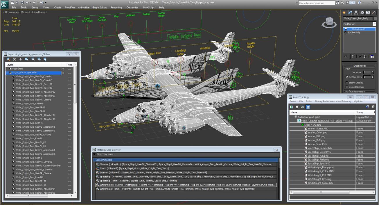 3D model Virgin Galactic SpaceShipTwo Rigged