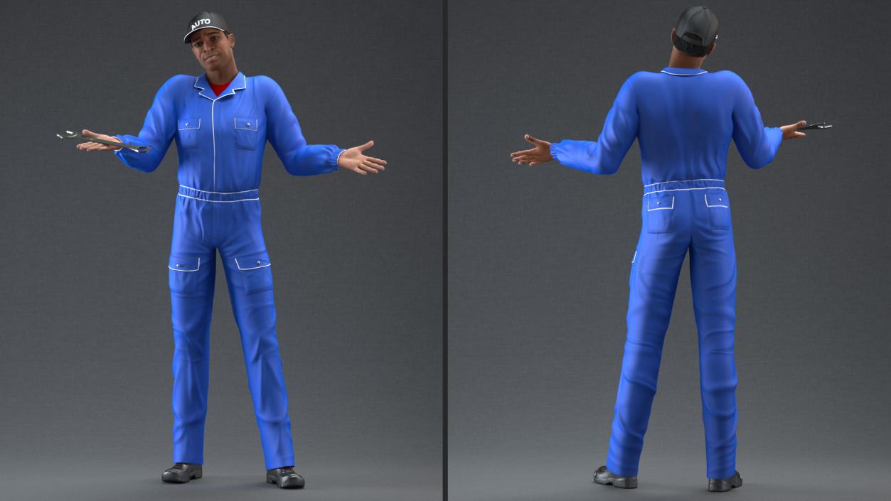 Light Skin Black Auto Mechanic Rigged 3D