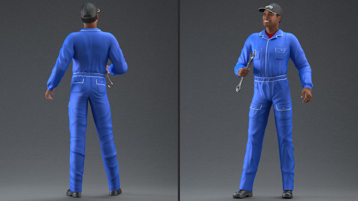 Light Skin Black Auto Mechanic Rigged 3D