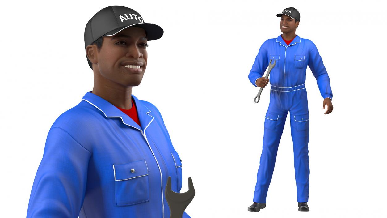 Light Skin Black Auto Mechanic Rigged 3D