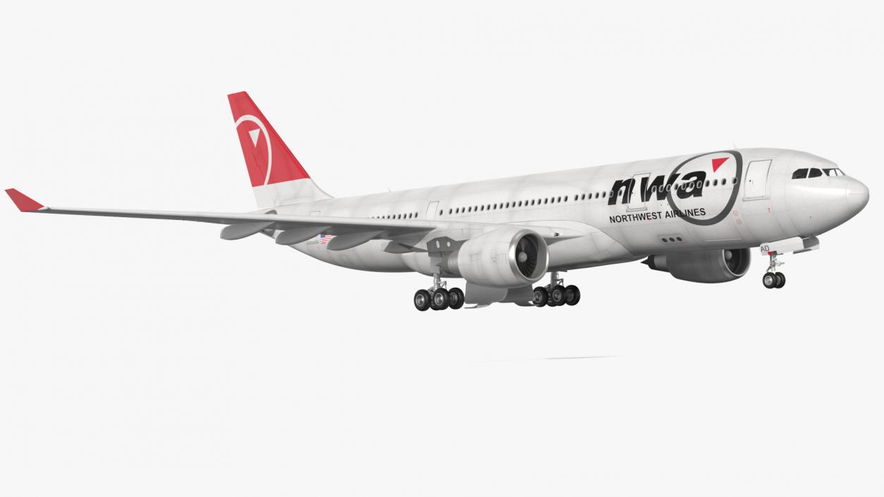 3D Airbus A330-200 Northwest Airlines Rigged