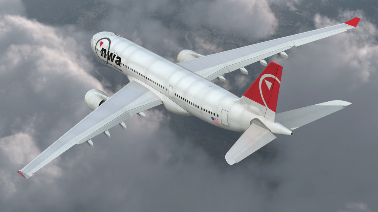 3D Airbus A330-200 Northwest Airlines Rigged