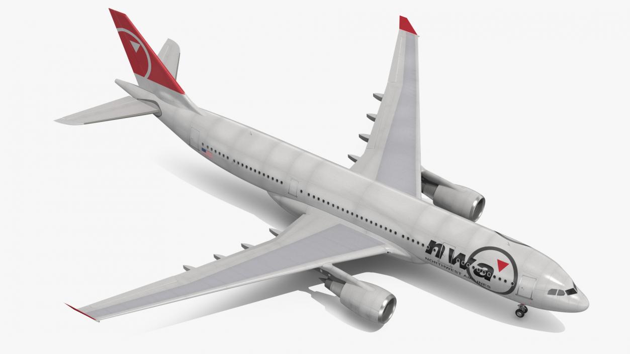 3D Airbus A330-200 Northwest Airlines Rigged