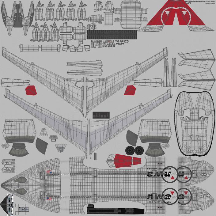 3D Airbus A330-200 Northwest Airlines Rigged