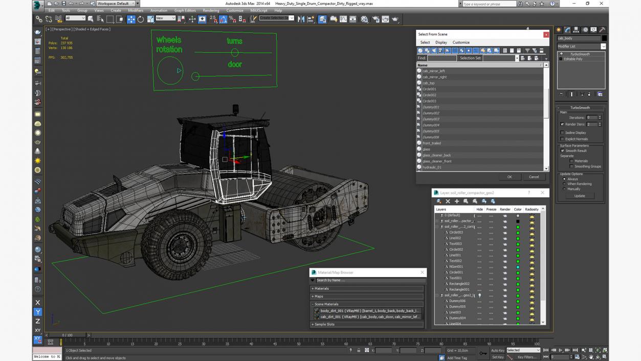 Heavy Duty Single Drum Compactor Dirty Rigged for Maya 3D model