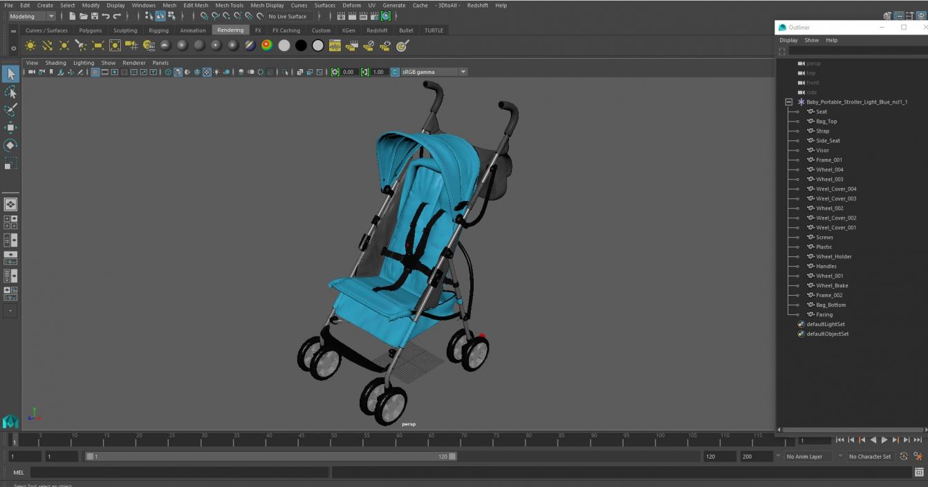 3D Baby Portable Stroller Light Blue model