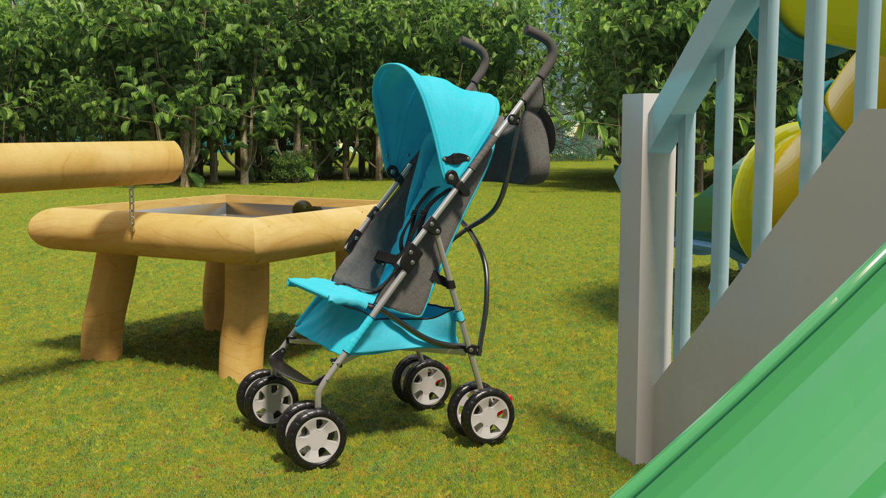 3D Baby Portable Stroller Light Blue model