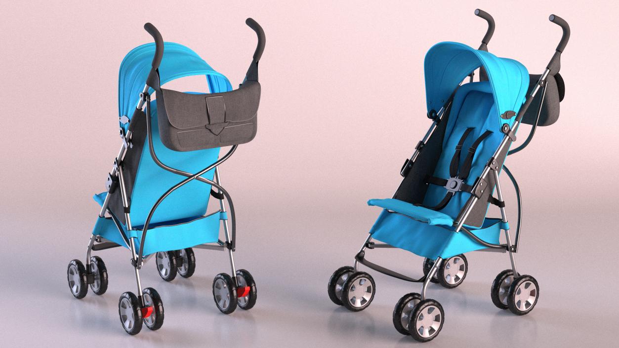 3D Baby Portable Stroller Light Blue model