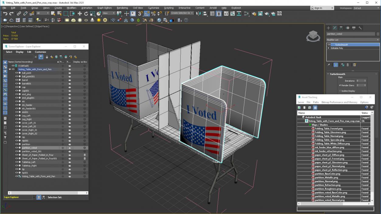 3D model Voting Table with Form and Pen