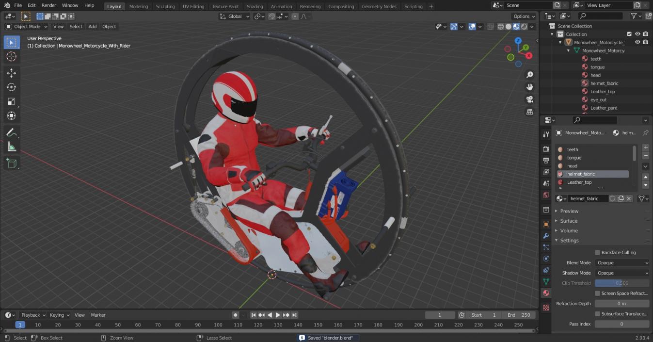 3D Monowheel Motorcycle With Rider