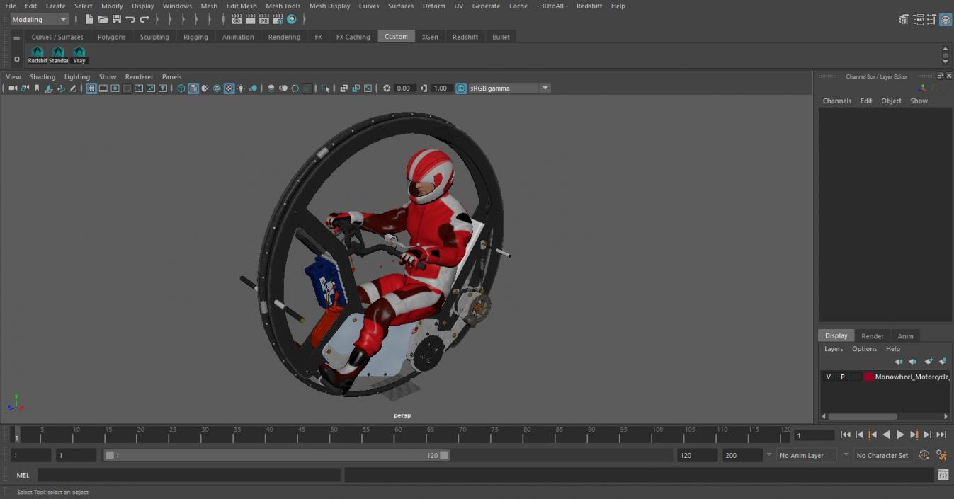 3D Monowheel Motorcycle With Rider