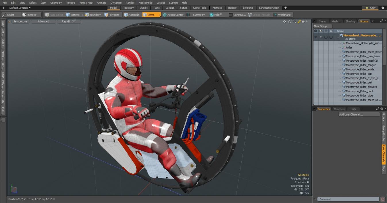 3D Monowheel Motorcycle With Rider