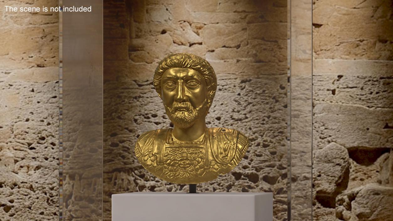 3D Golden Bust of Marcus Aurelius in Museum Stand