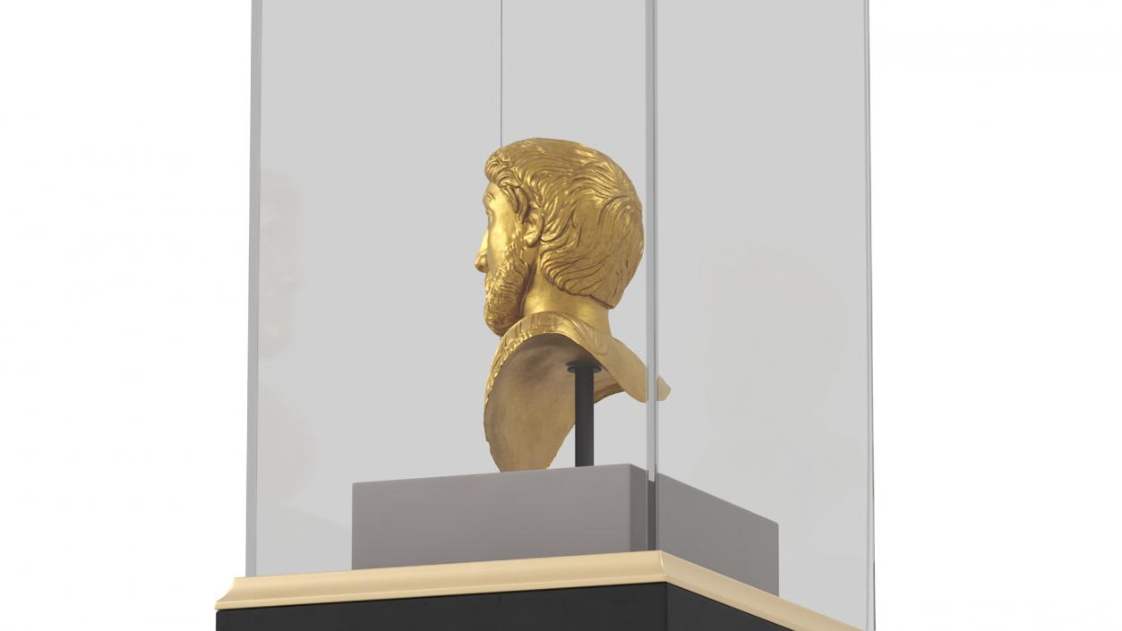 3D Golden Bust of Marcus Aurelius in Museum Stand