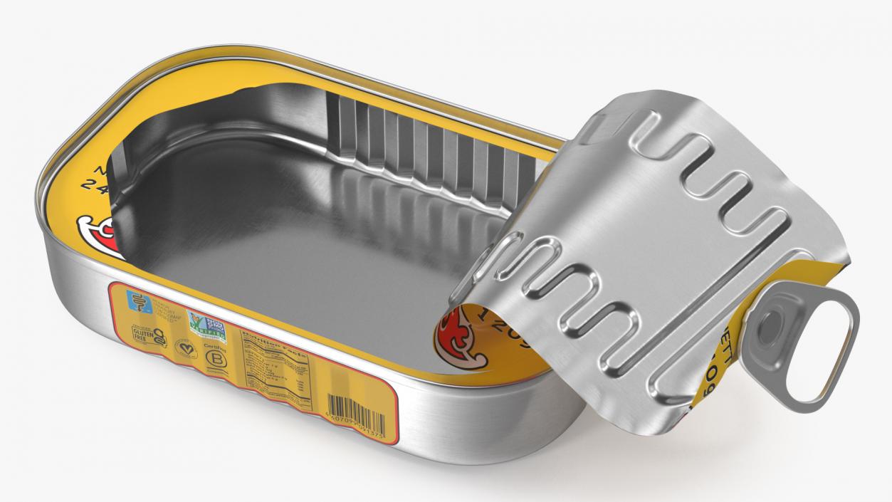 Open Empty Rectangular Sardine Can 3D model