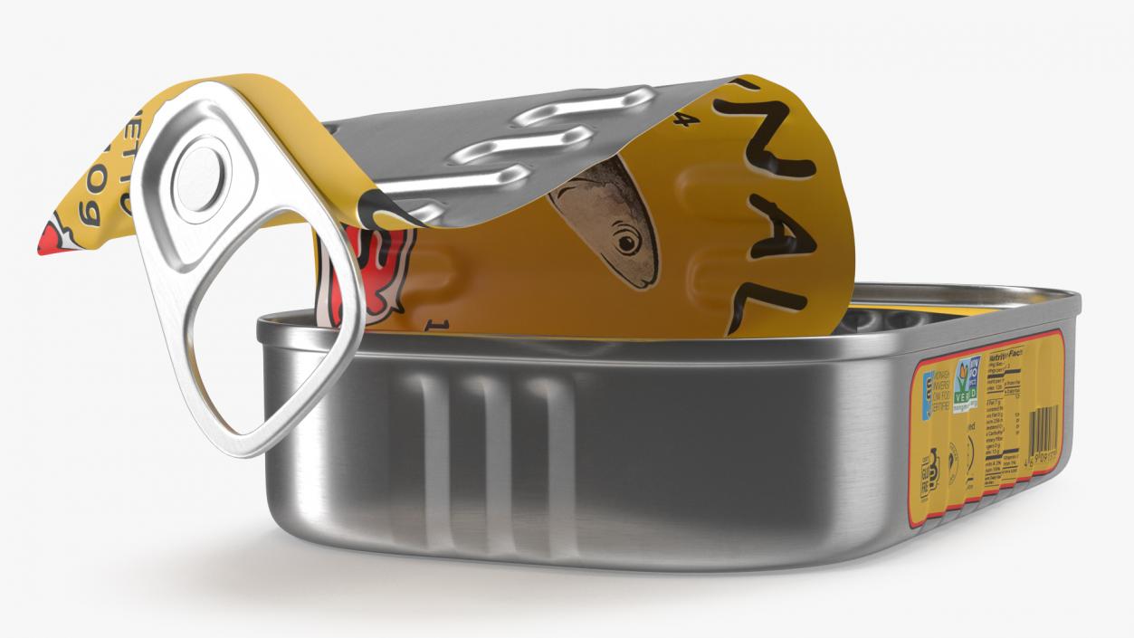 Open Empty Rectangular Sardine Can 3D model