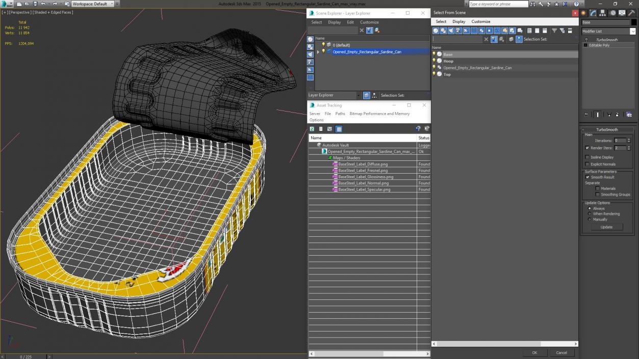 Open Empty Rectangular Sardine Can 3D model