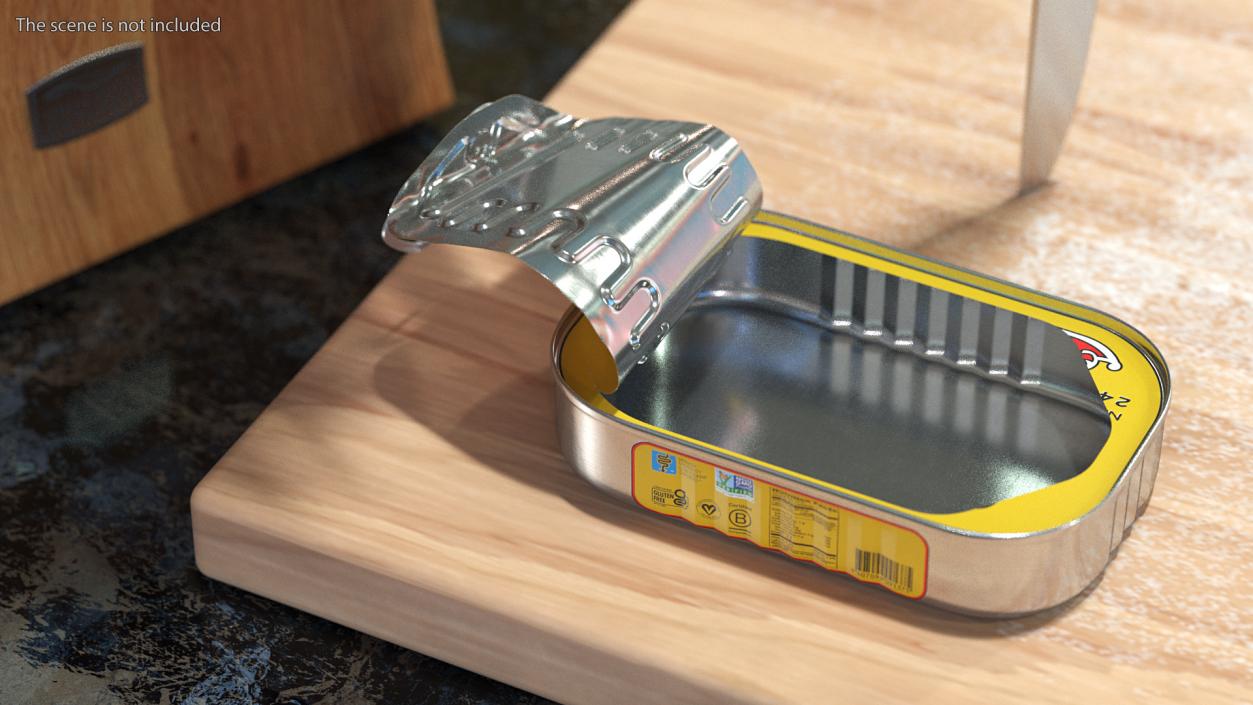 Open Empty Rectangular Sardine Can 3D model