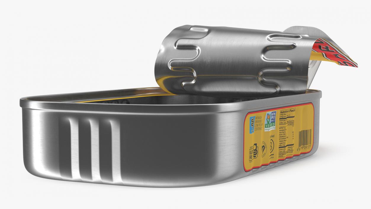 Open Empty Rectangular Sardine Can 3D model