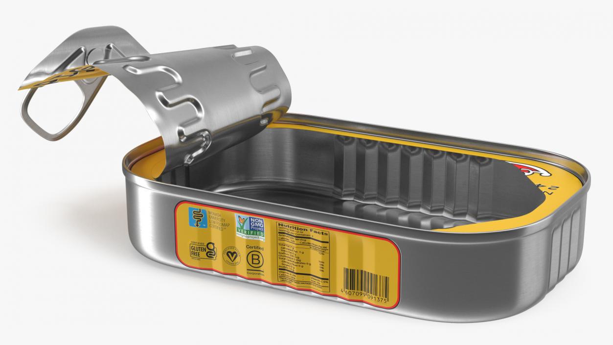 Open Empty Rectangular Sardine Can 3D model