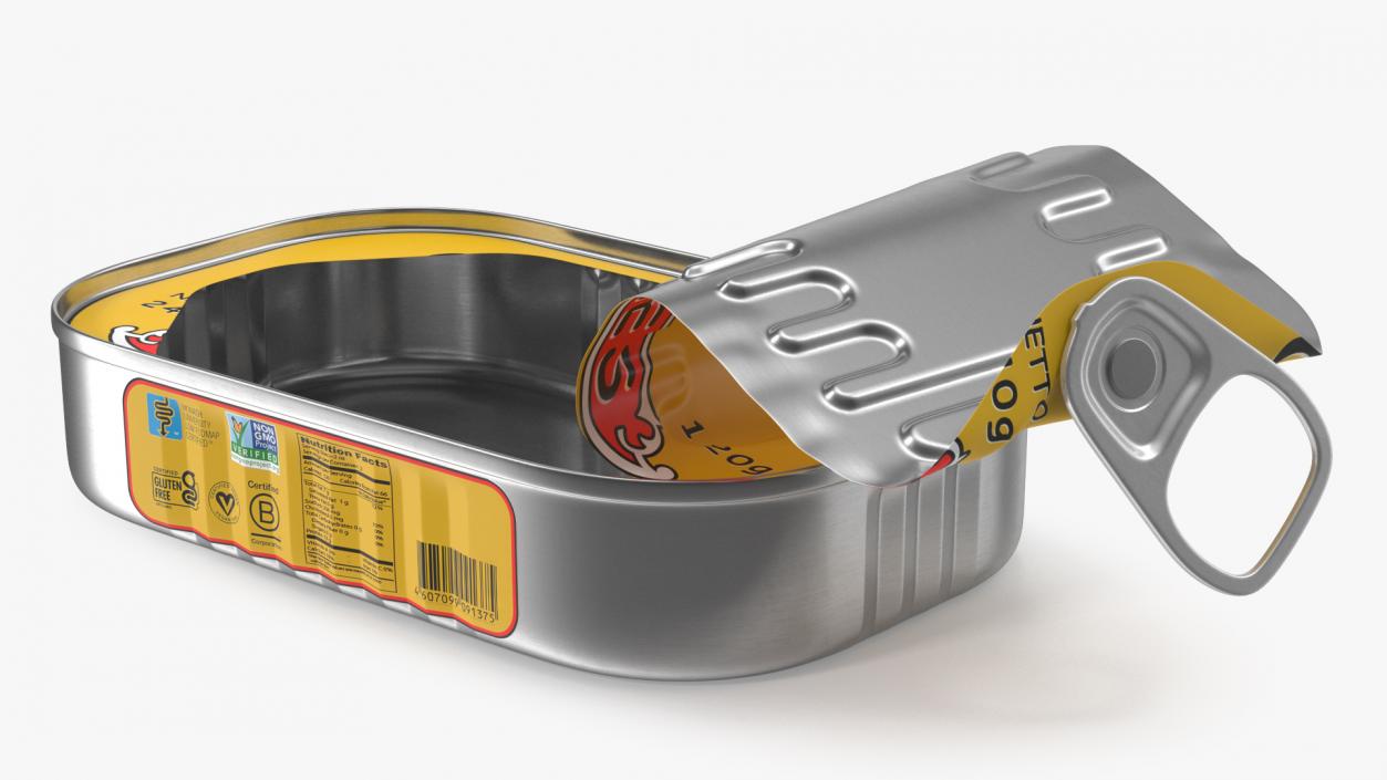 Open Empty Rectangular Sardine Can 3D model