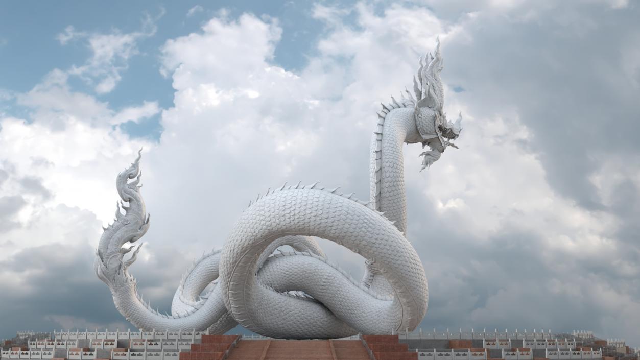 Thai Naga Dragon White Curled 3D model