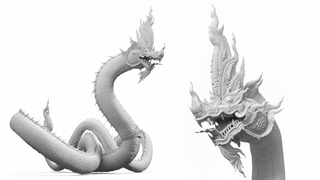 Thai Naga Dragon White Curled 3D model