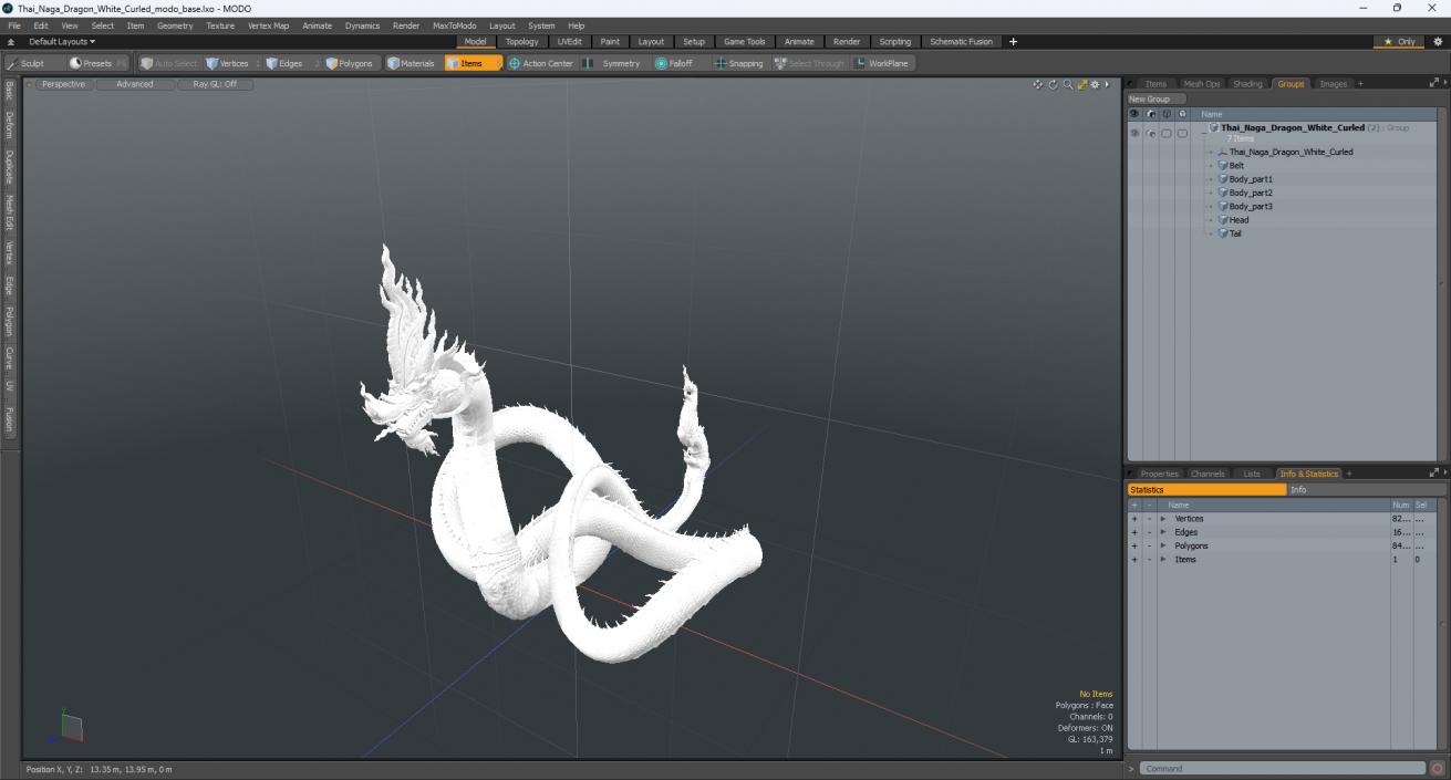 Thai Naga Dragon White Curled 3D model