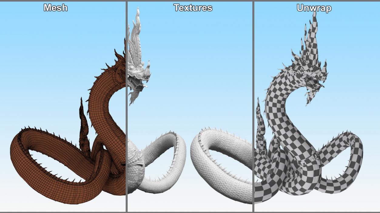 Thai Naga Dragon White Curled 3D model