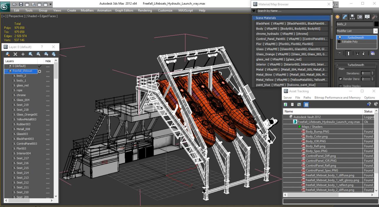 3D model Freefall Lifeboats Hydraulic Launch