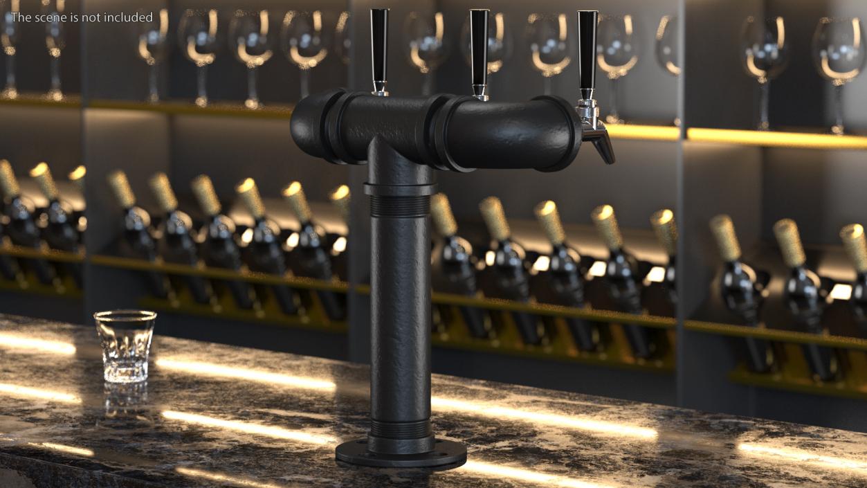 Black Iron Pipe Beer Tower Triple Tap 3D