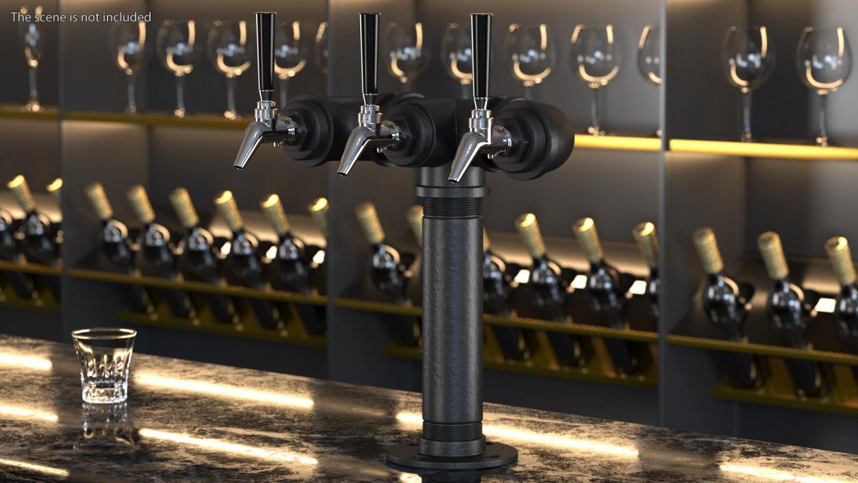 Black Iron Pipe Beer Tower Triple Tap 3D