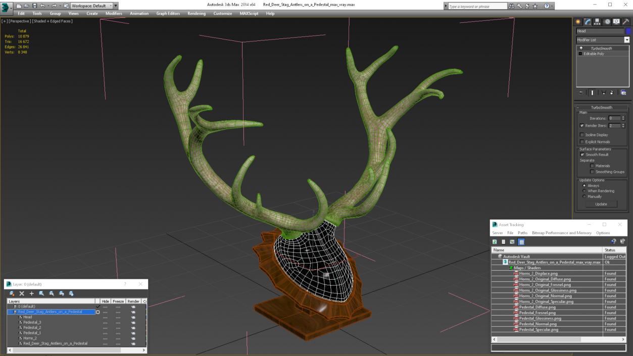 3D model Red Deer Stag Antlers on a Pedestal