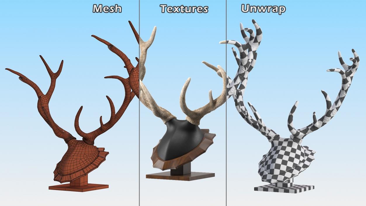 3D model Red Deer Stag Antlers on a Pedestal