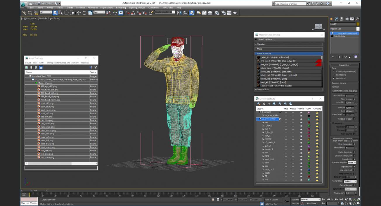 3D model US Army Soldier Camouflage Saluting Pose