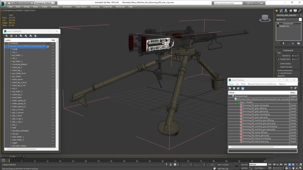 Mounted Heavy Machine Gun Browning M2 3D