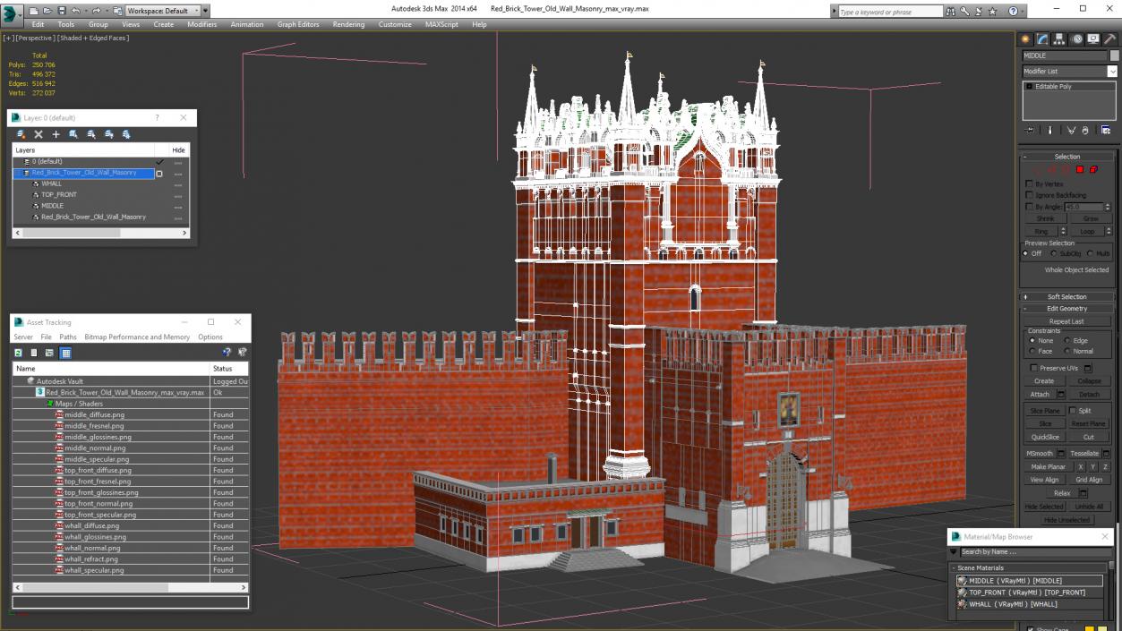 Red Brick Tower Old Wall Masonry 3D