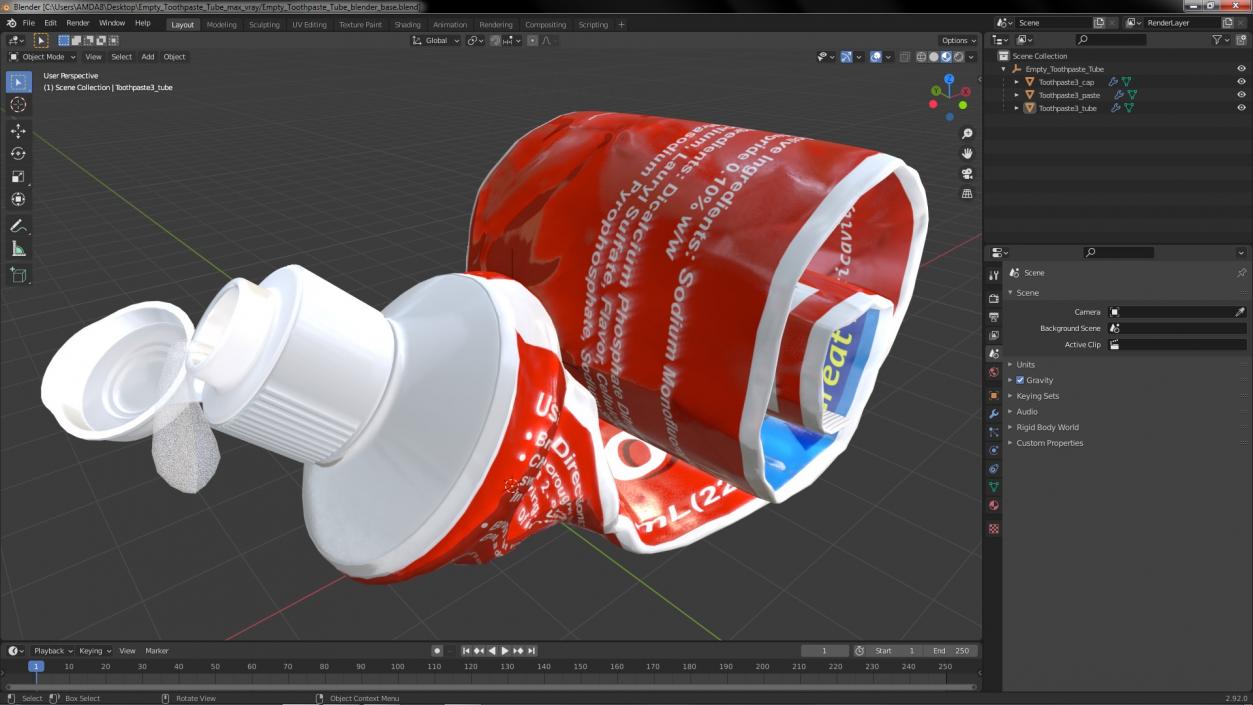 3D Empty Toothpaste Tube