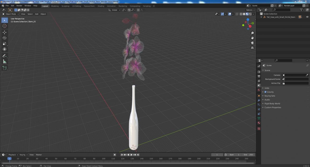 Tall Vase with Small Orchid Stem 3D