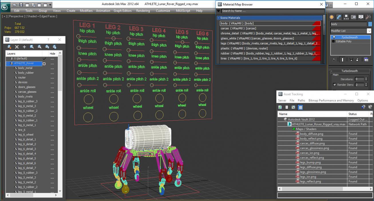 3D ATHLETE Lunar Rover Rigged